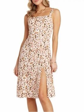 Willow Animal Prnt. Sleeveless Square Neck Dress, Size XL midi length
